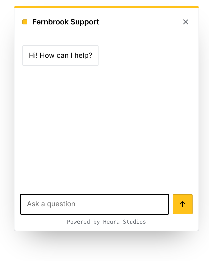 The sample AI’s chat window on a website, greeting a visitor with “Hi! How can I help?”